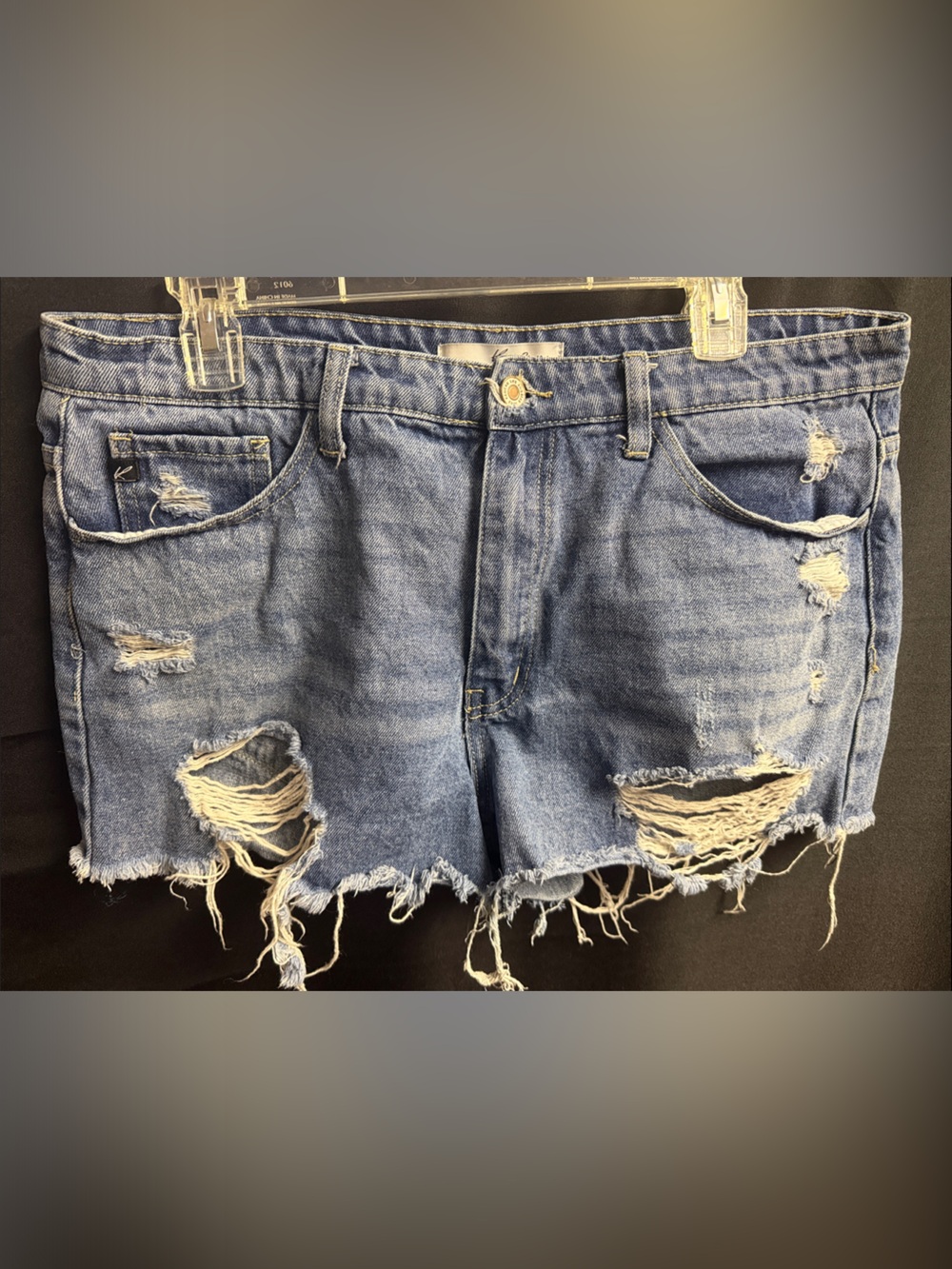 KanCan Distressed Light Blue Denim Jean Shorts with Frayed Hem